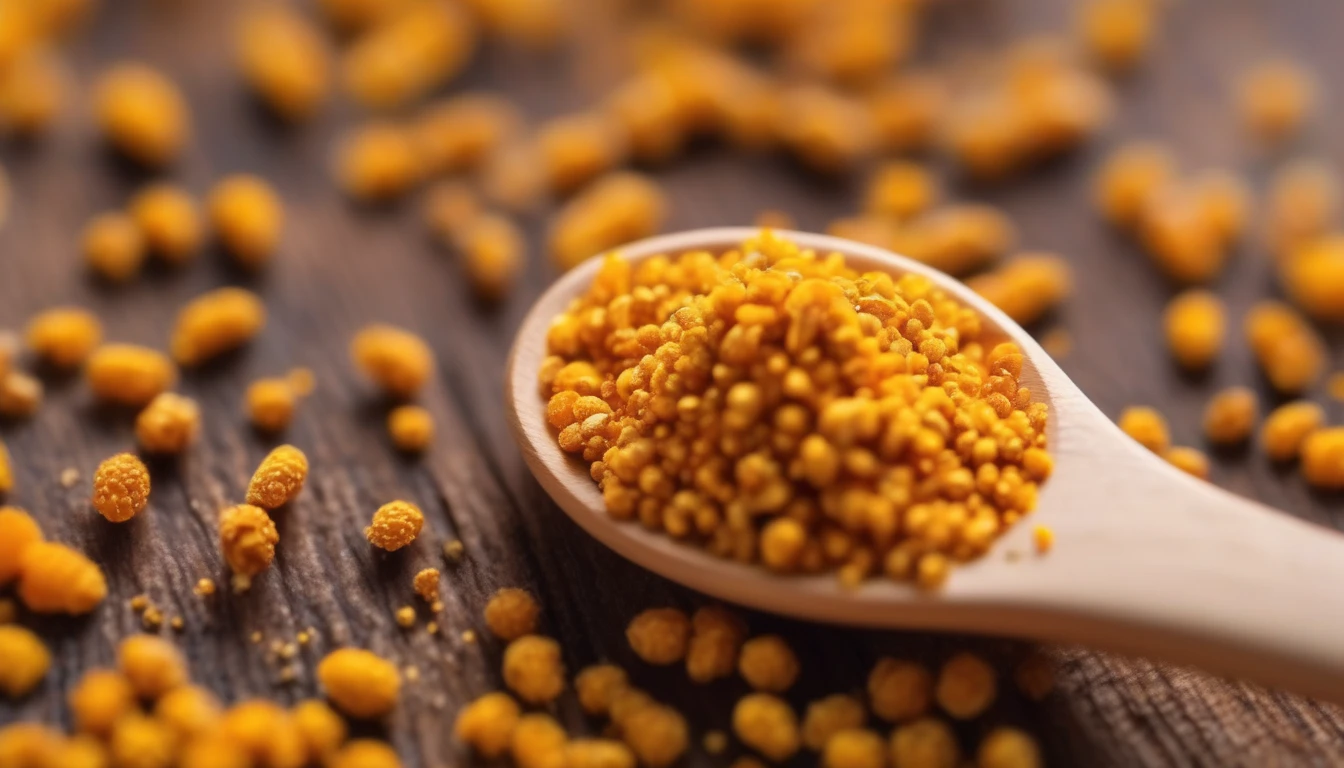Macro close-up of golden bee pollen granules