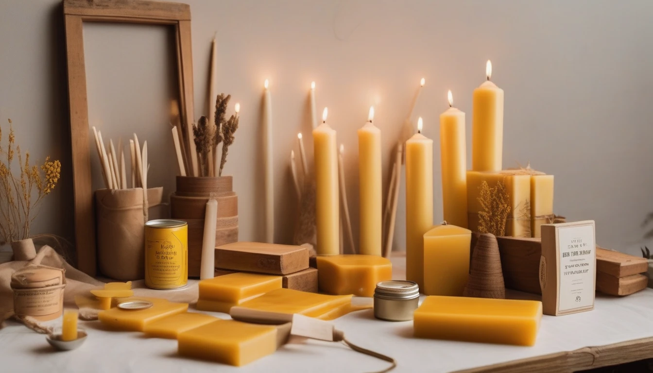 Artisan beeswax products: candles, lip balm, wraps