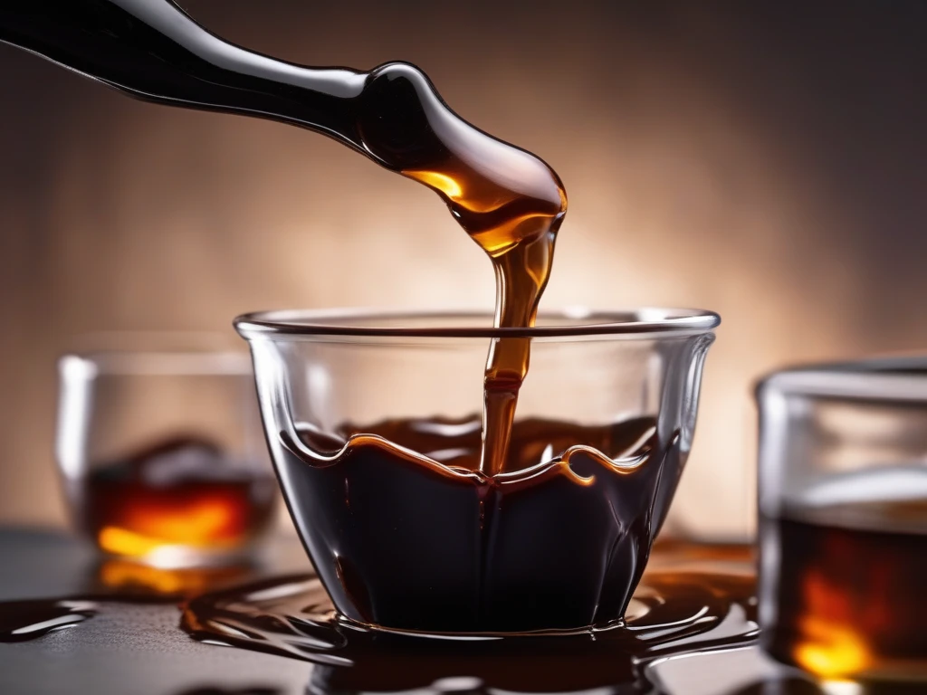 Extremely dark buckwheat honey being poured in thick ribbon