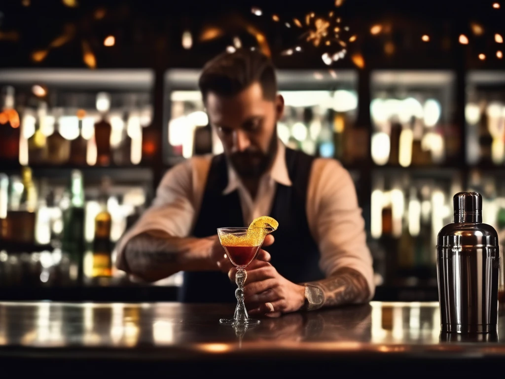 Bartender shaking cocktail with honey syrup