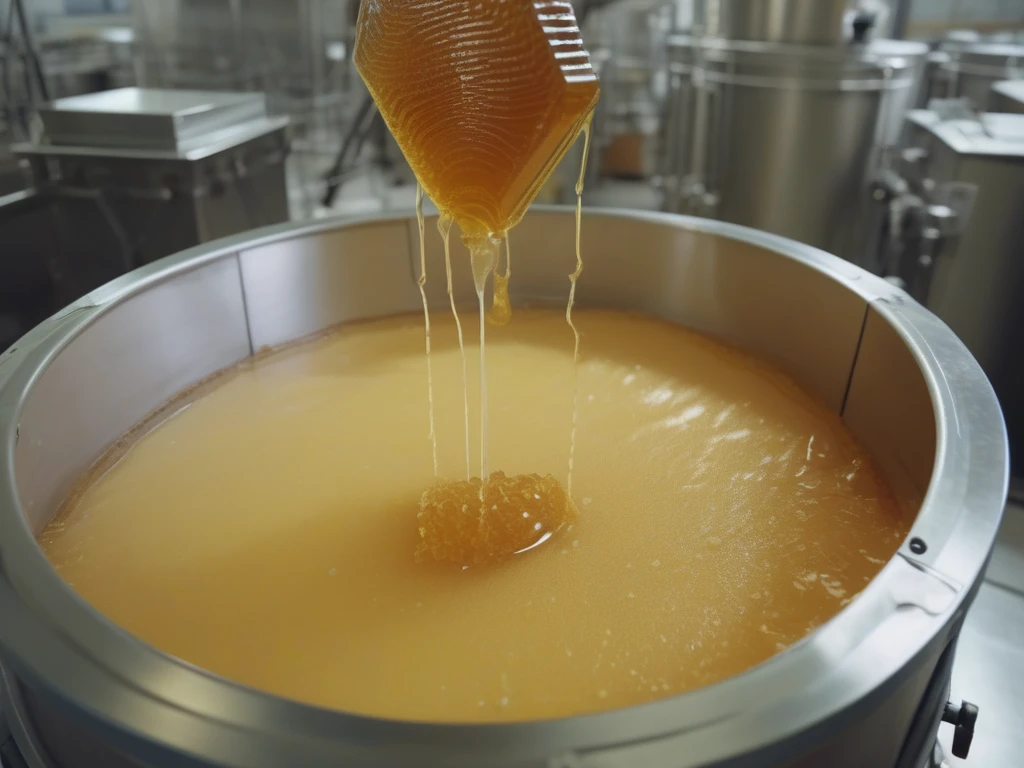 Honey being creamed in commercial mixer