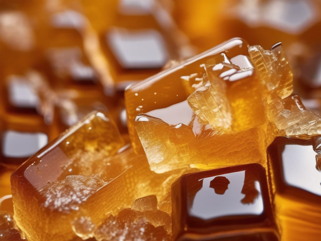 Close-up of crystallized raw honey showing natural sugar crystal formations