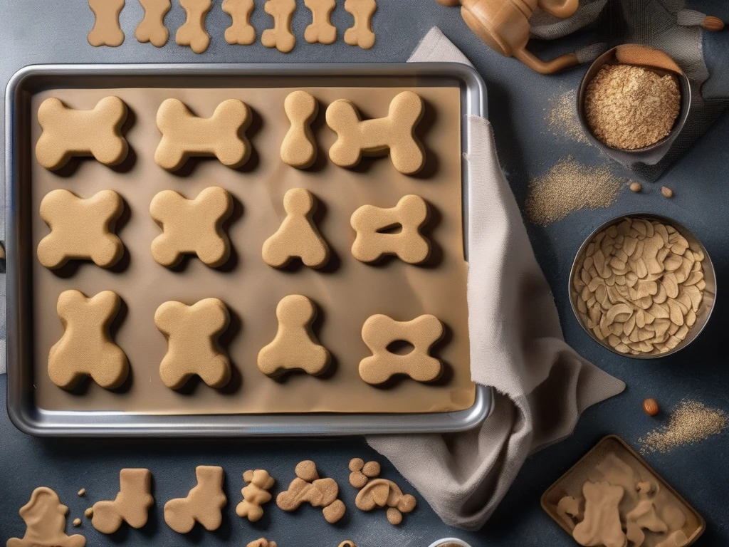 Homemade honey dog treats being cut from baking sheet