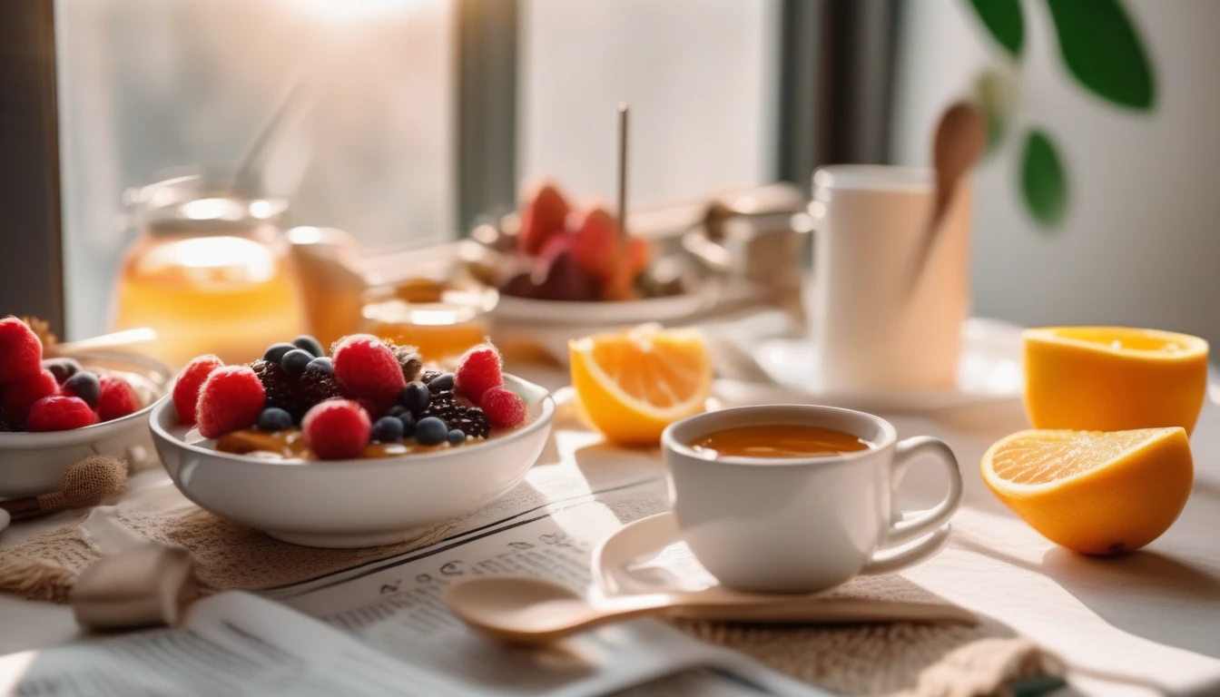 Bright morning breakfast with honey drizzled on oatmeal