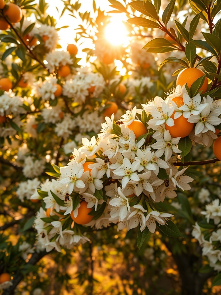 Orange Blossom flowers where bees collect nectar