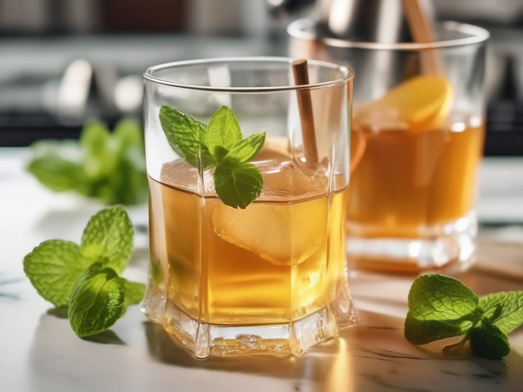 Honey-ACV wellness tonic being stirred with mint