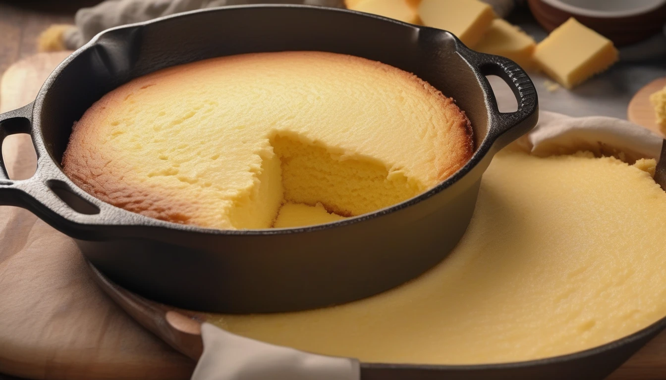 Whipped honey butter being spread on warm cornbread