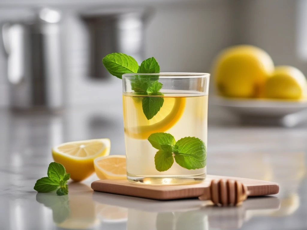 Warm honey water with lemon and mint