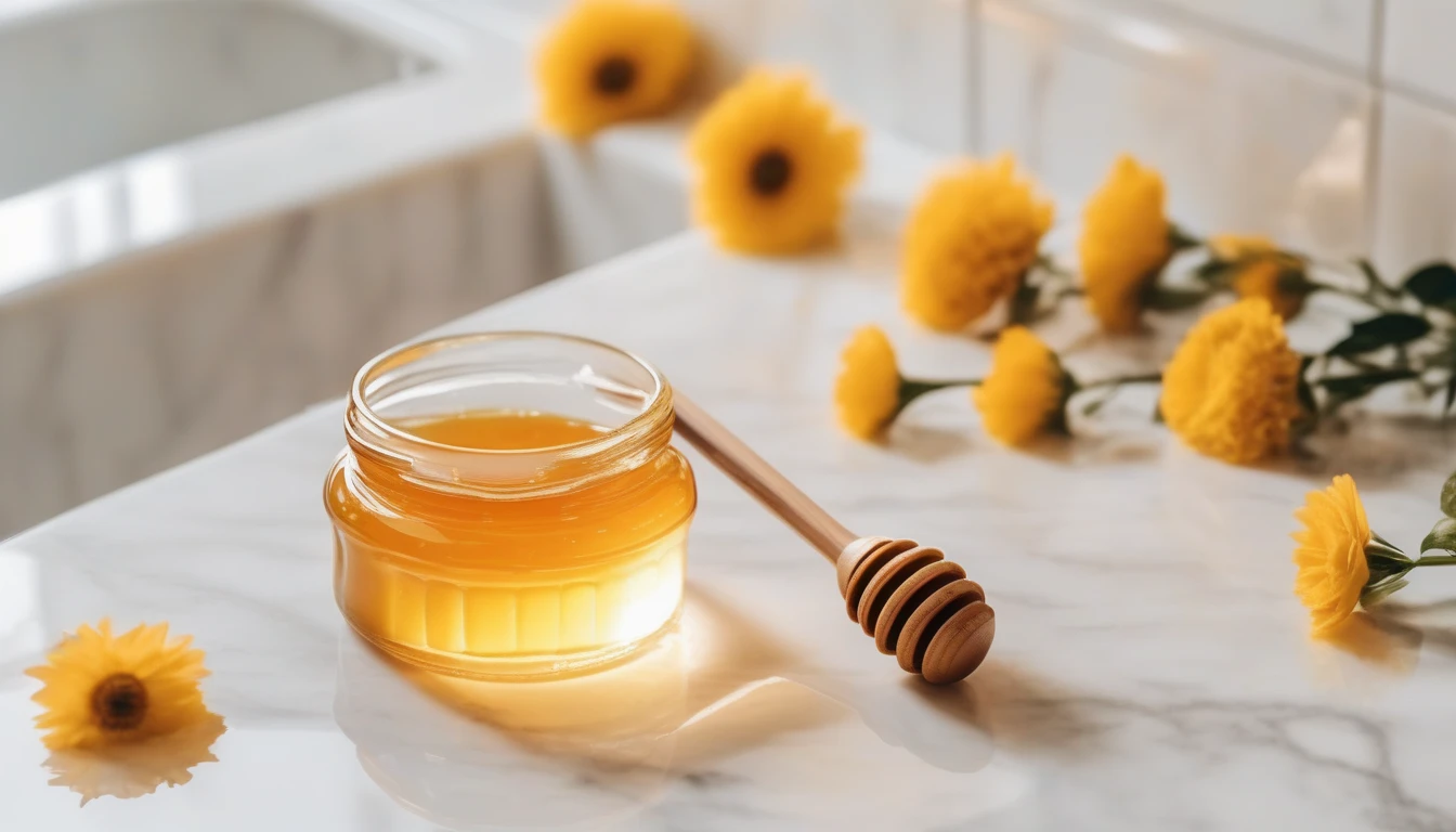 Raw honey in glass bowl for natural face mask treatment