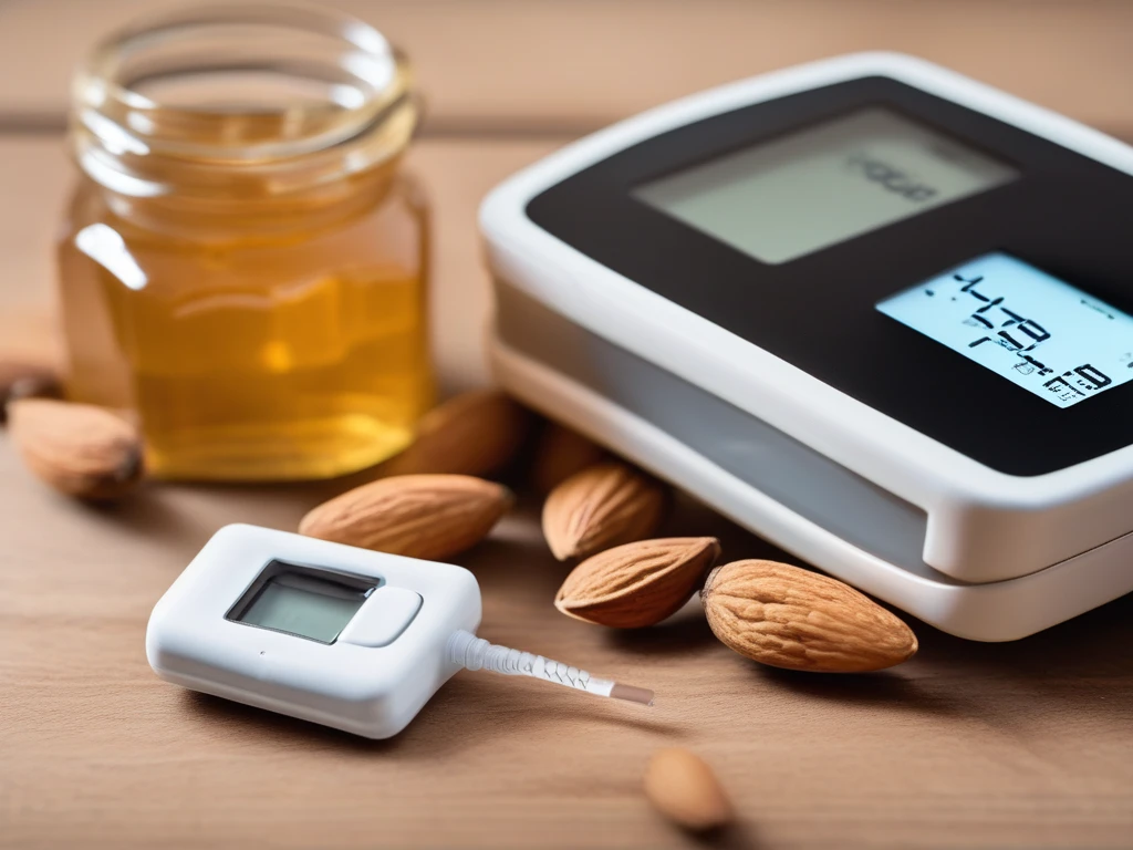 Glucose monitoring device next to measured honey portion