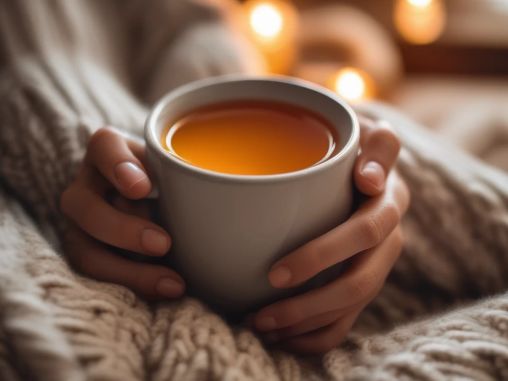 Hands cradling warm mug of honey tea
