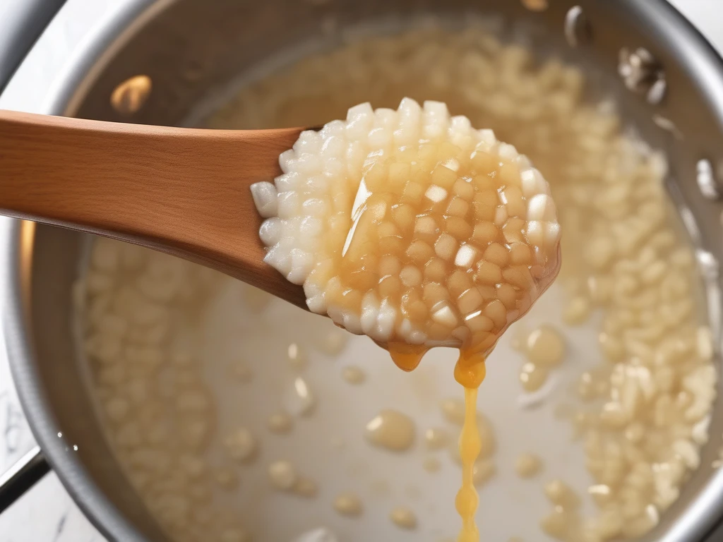 Honey garlic sauce bubbling in stainless steel pan