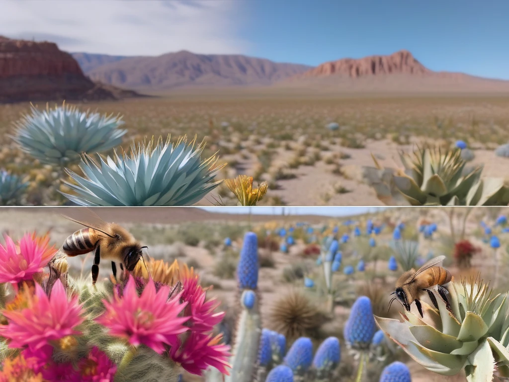 Honey bees on wildflowers compared to blue agave plant
