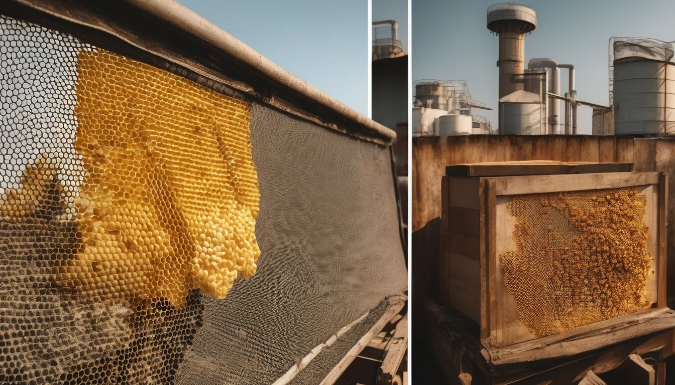 Natural beehive vs industrial processing contrast