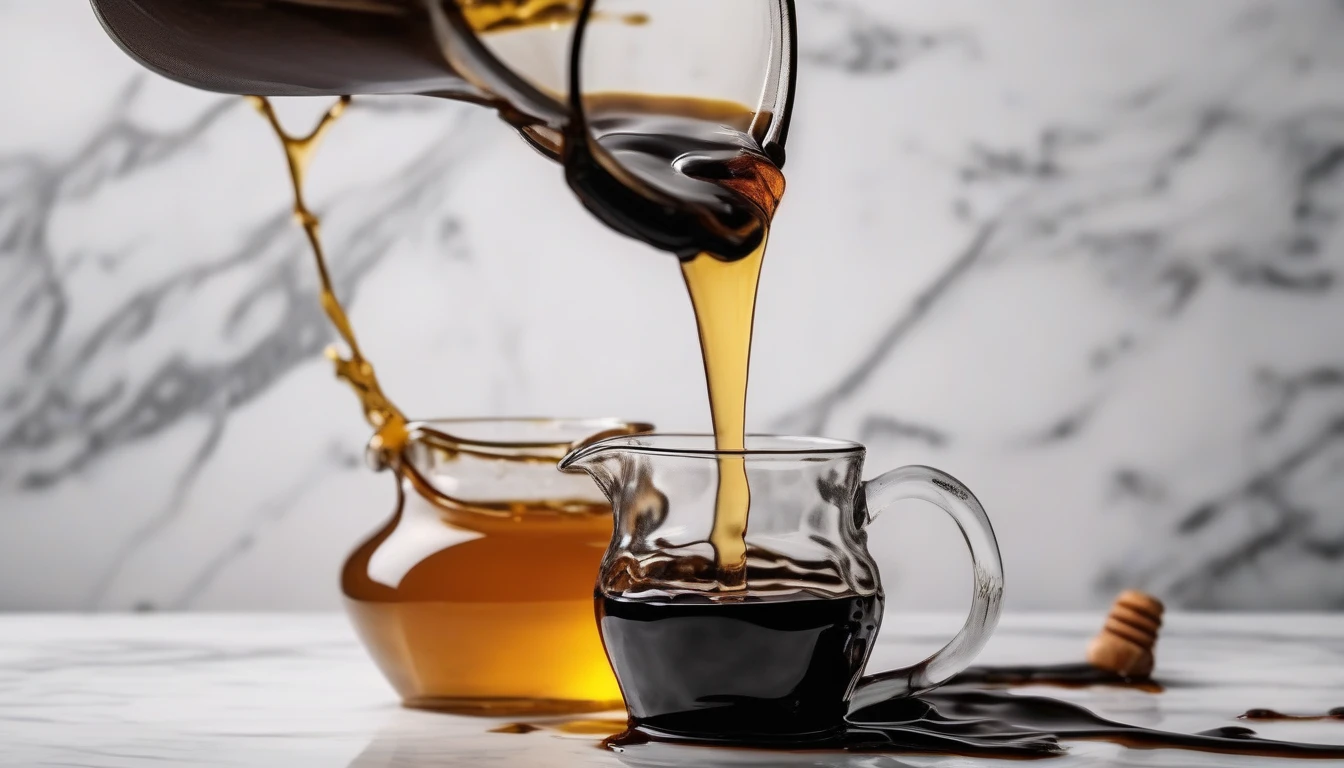 Dark blackstrap molasses alongside golden honey