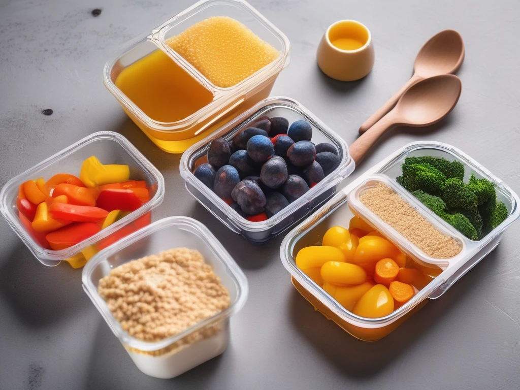 Measured honey portion with healthy meal prep containers