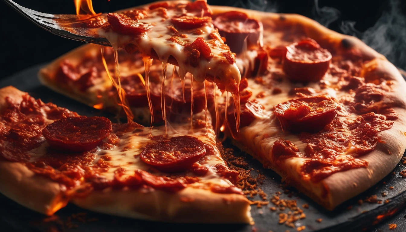 Hot honey drizzled over pepperoni pizza with chili flakes