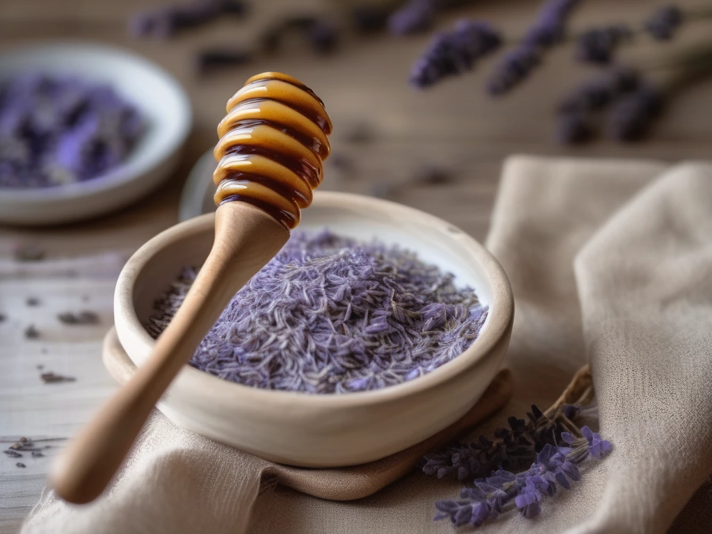 Pale lavender honey being tasted from wooden spoon
