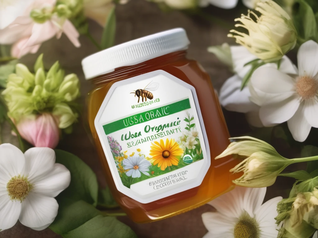 USDA Organic certified honey jar label close-up