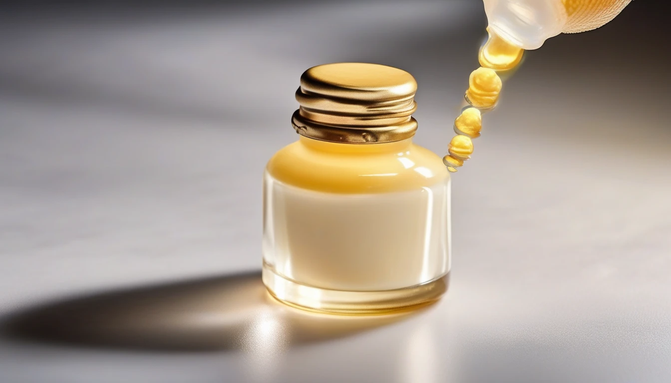 Pearlescent royal jelly in glass vial held to light