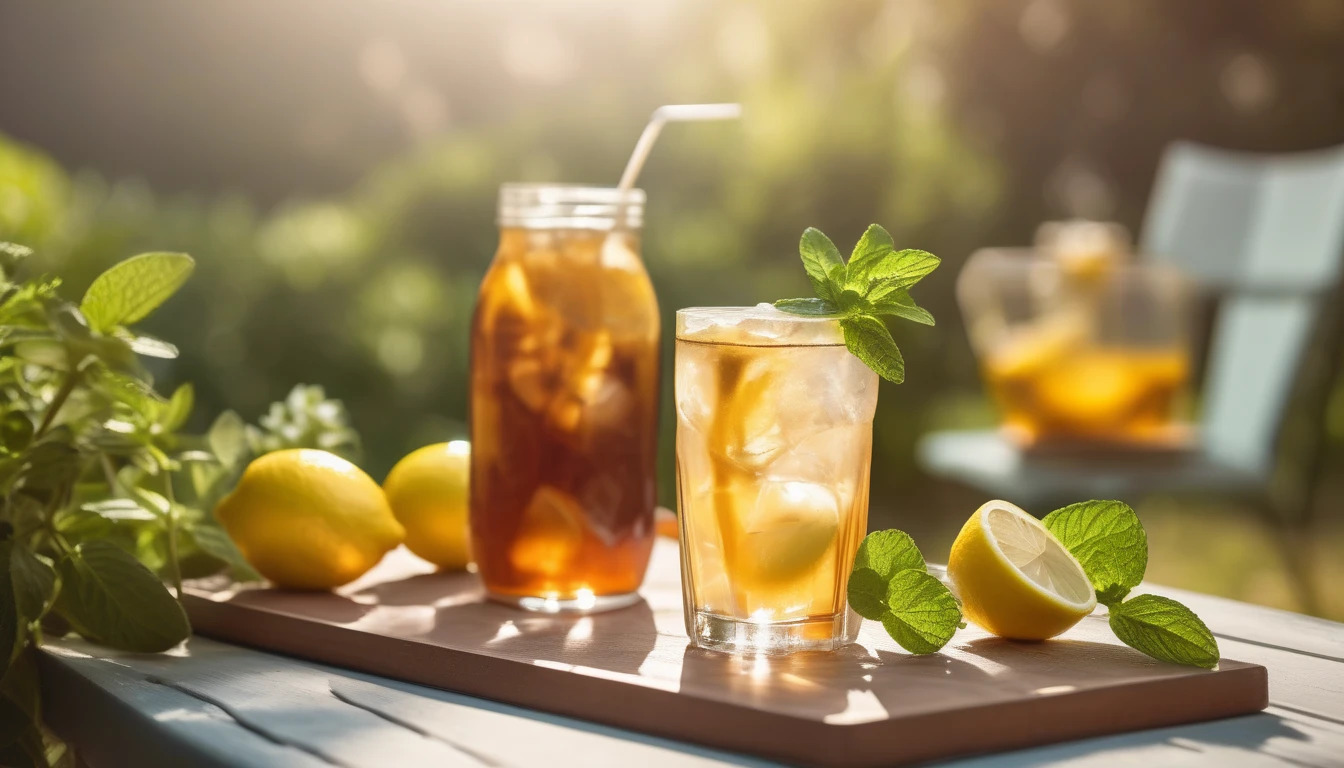 Refreshing honey-sweetened lemonades and iced teas on a summer table