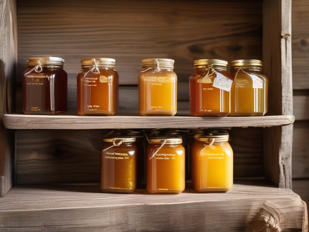 Three wildflower honey jars showing seasonal color variation